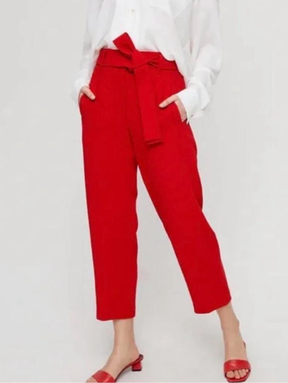 Aritzia Wilfred Red Tie-Waist Cropped Pants